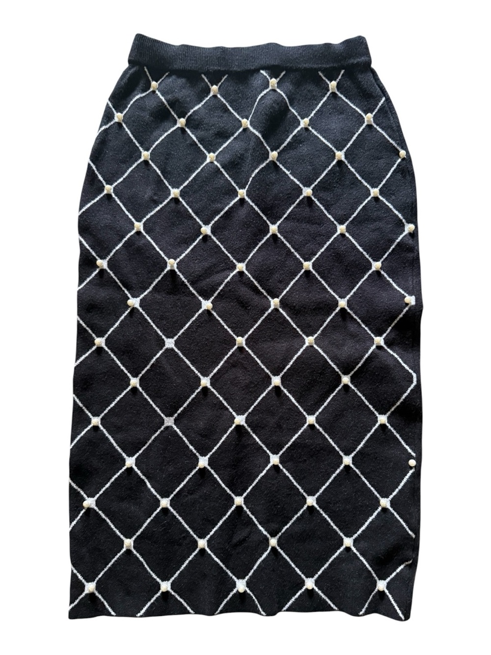 Black Knit Pearl-Accent Pencil Skirt